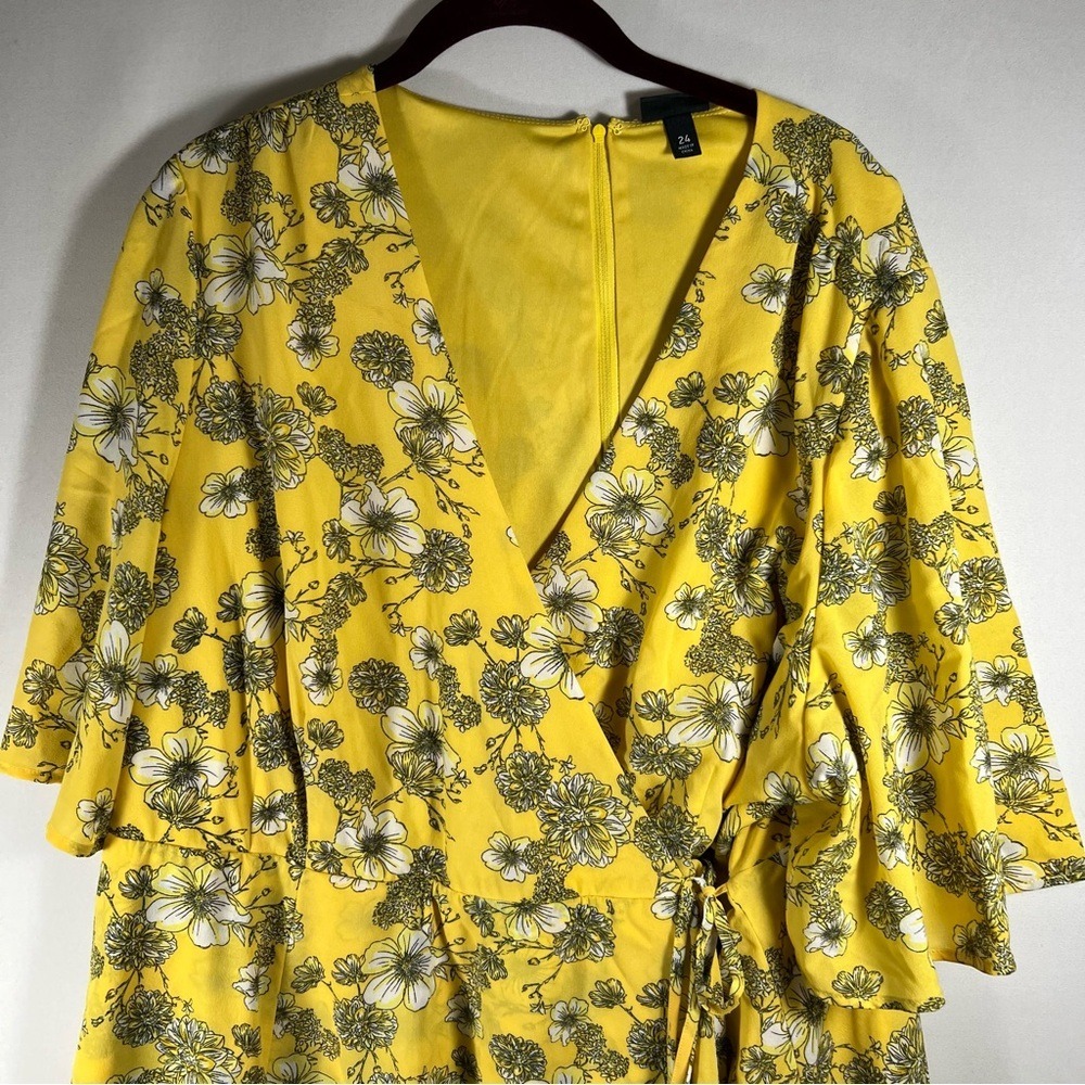 Torrid‎ Yellow Floral Print Georgette Wrap Midi Dress Size 24 - Picture 3 of 11